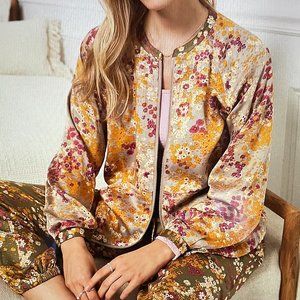 Anthropologie Shoreline Jacket, Floral on Olive/Gray Background, Size 4-6